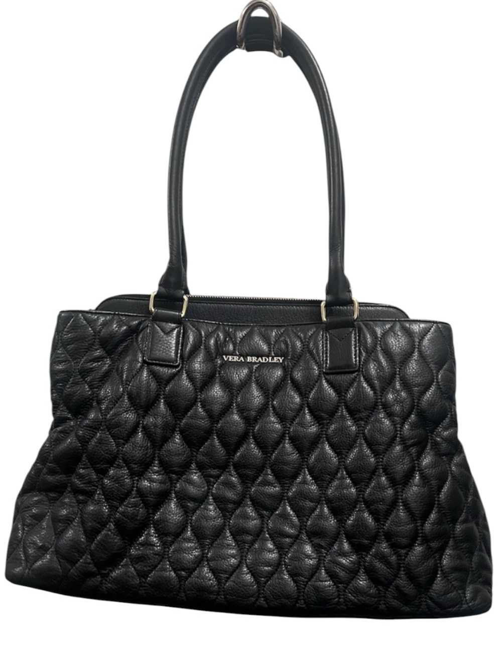 Vera Bradley Black Quilted Large Tote Bag Zip Top Floral Lining
